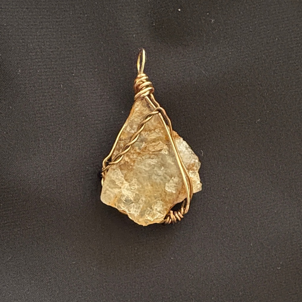 Gold & Bronze Wire Wrapped Natural Raw Golden Healer Pendant
